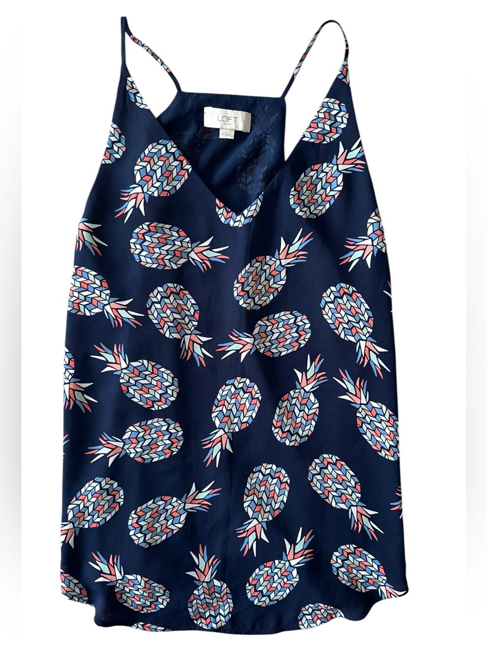 LOFT Navy Patriotic Pineapple-Print Spaghetti Strap Blouse